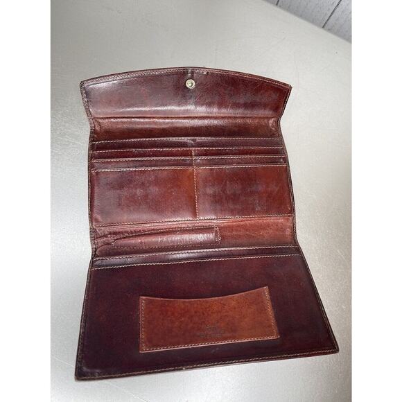 Bosca Leather Bifold With Flap Wallet Brown Snap Purse Check Book - Picture 3 of 10